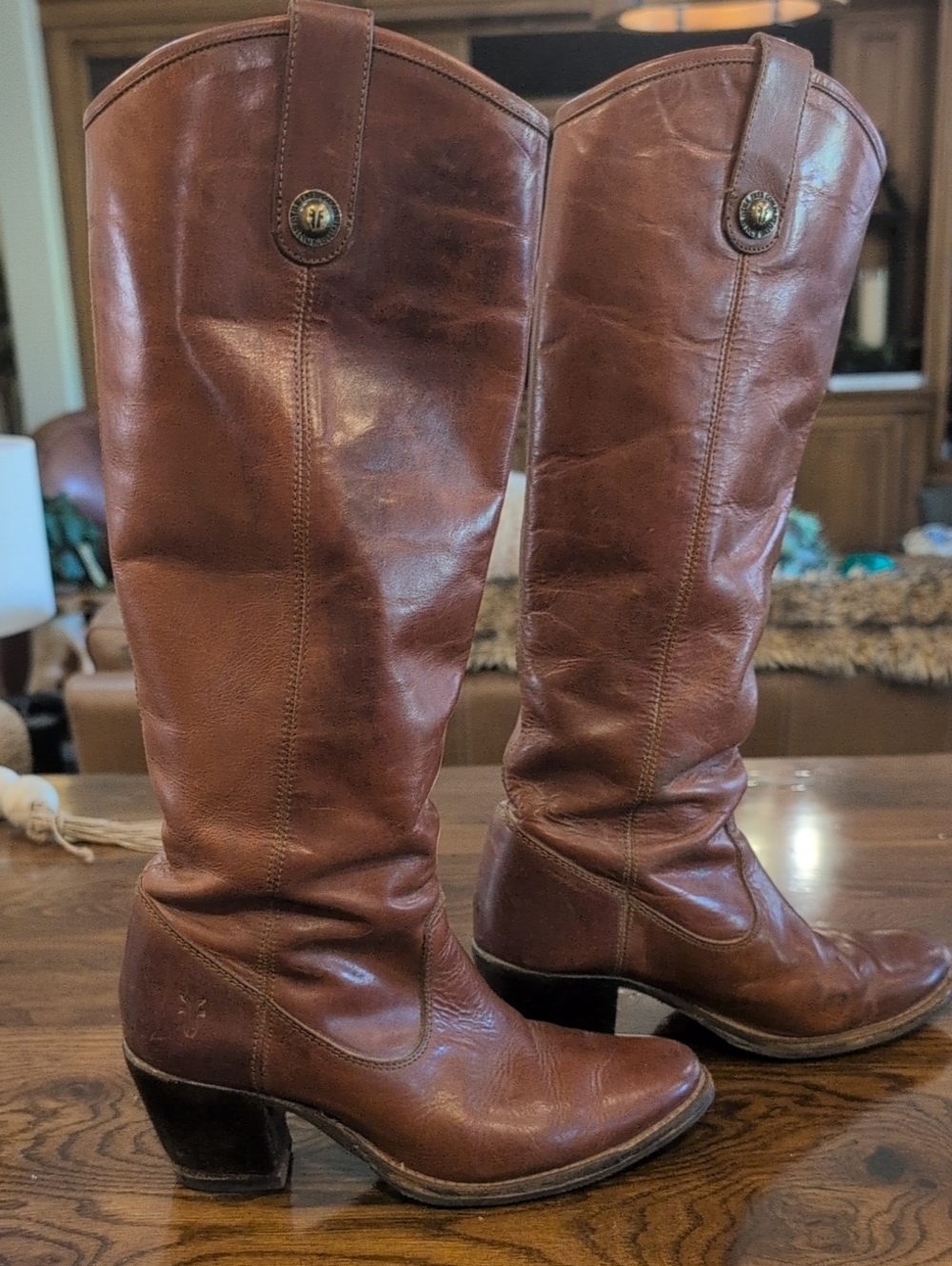 Frye Brown Jackie Button Heeled Boots